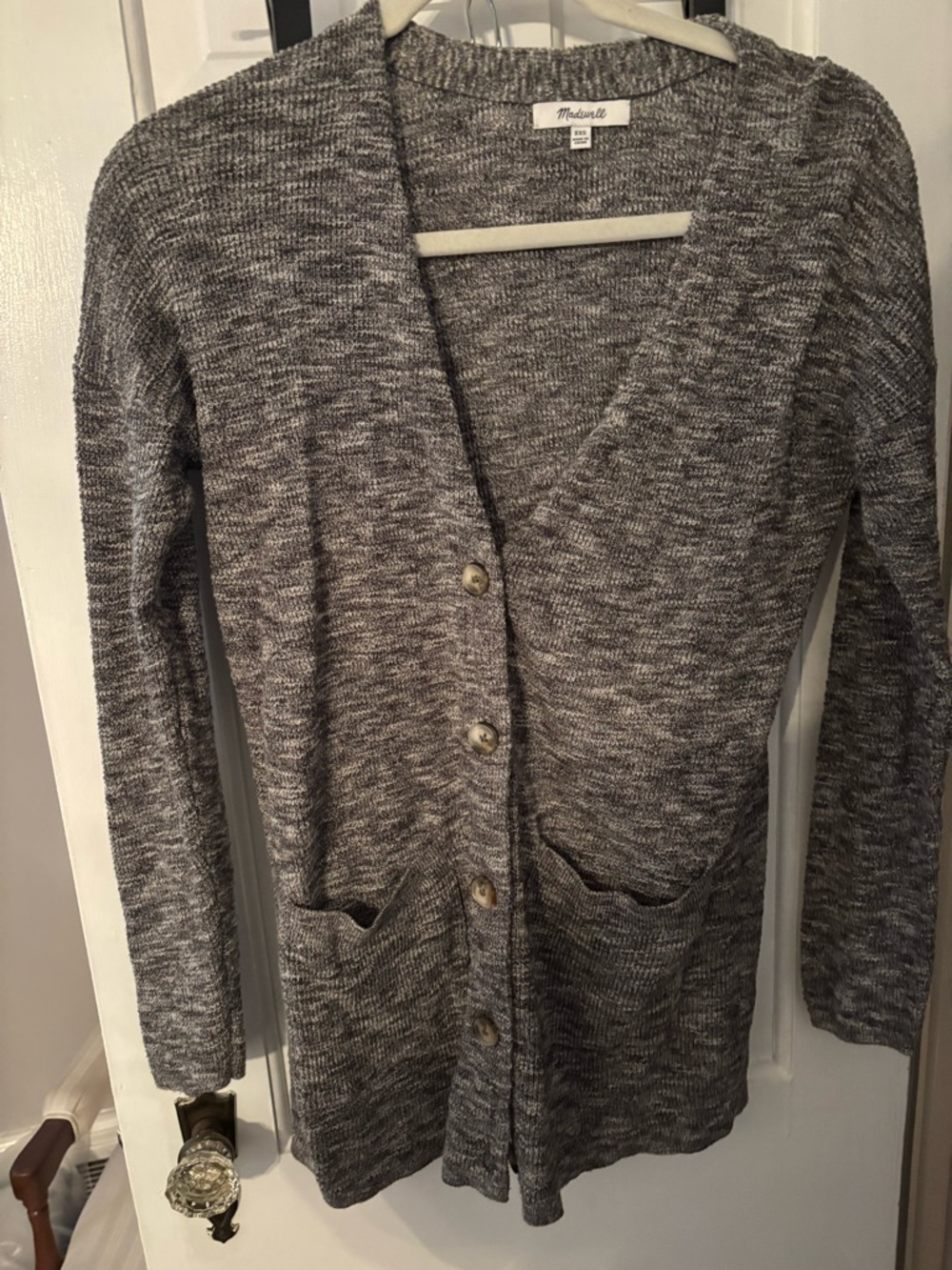 Madewell Marled Gray Long V-Neck Button Cardigan